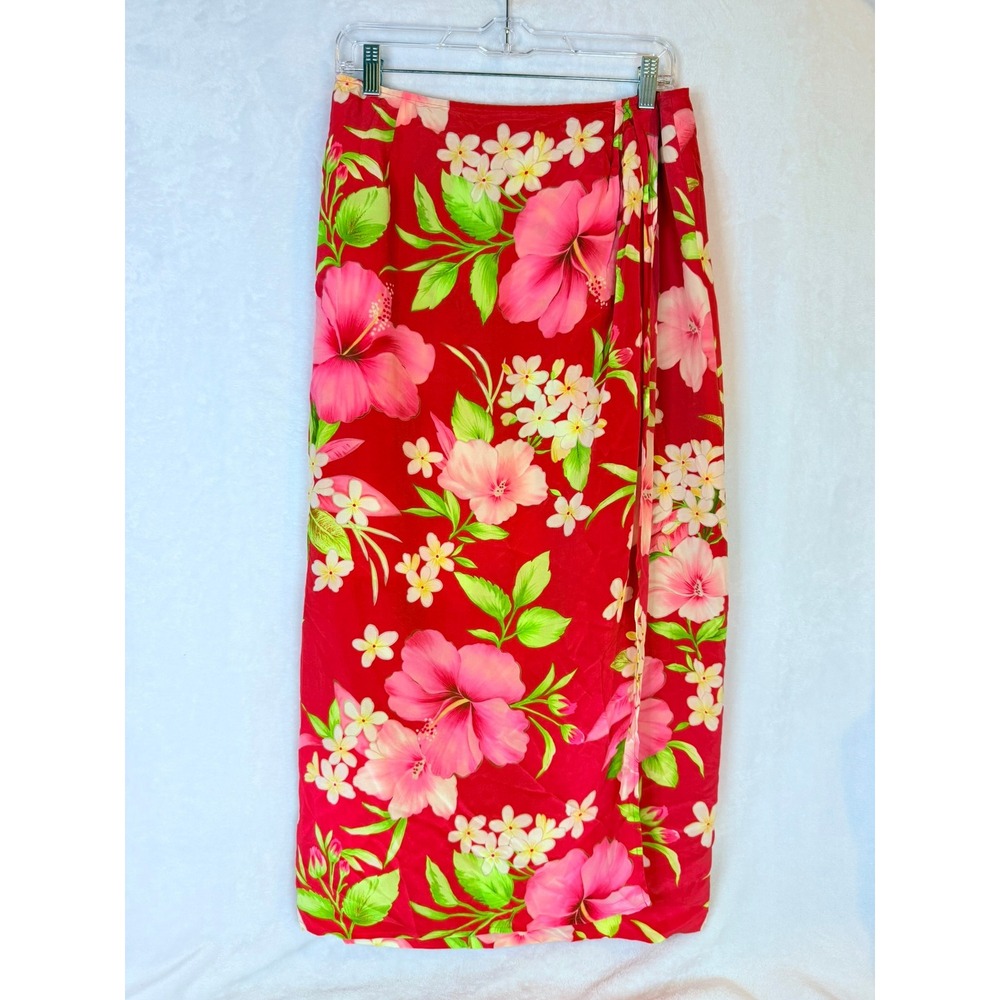 Vintage Talbots Silk Floral Wrap Skirt Red Hibiscus Tropical Resort‎ Cruise